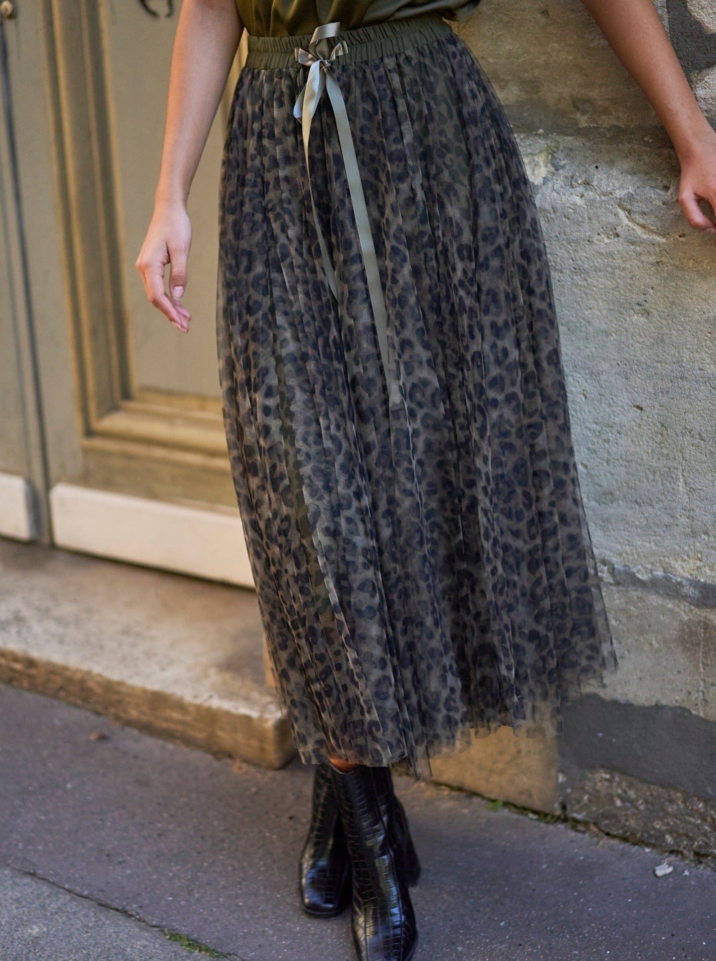Carrie Tulle Big Leopard Print Khaki Skirt-S/M-Fi&Co Boutique