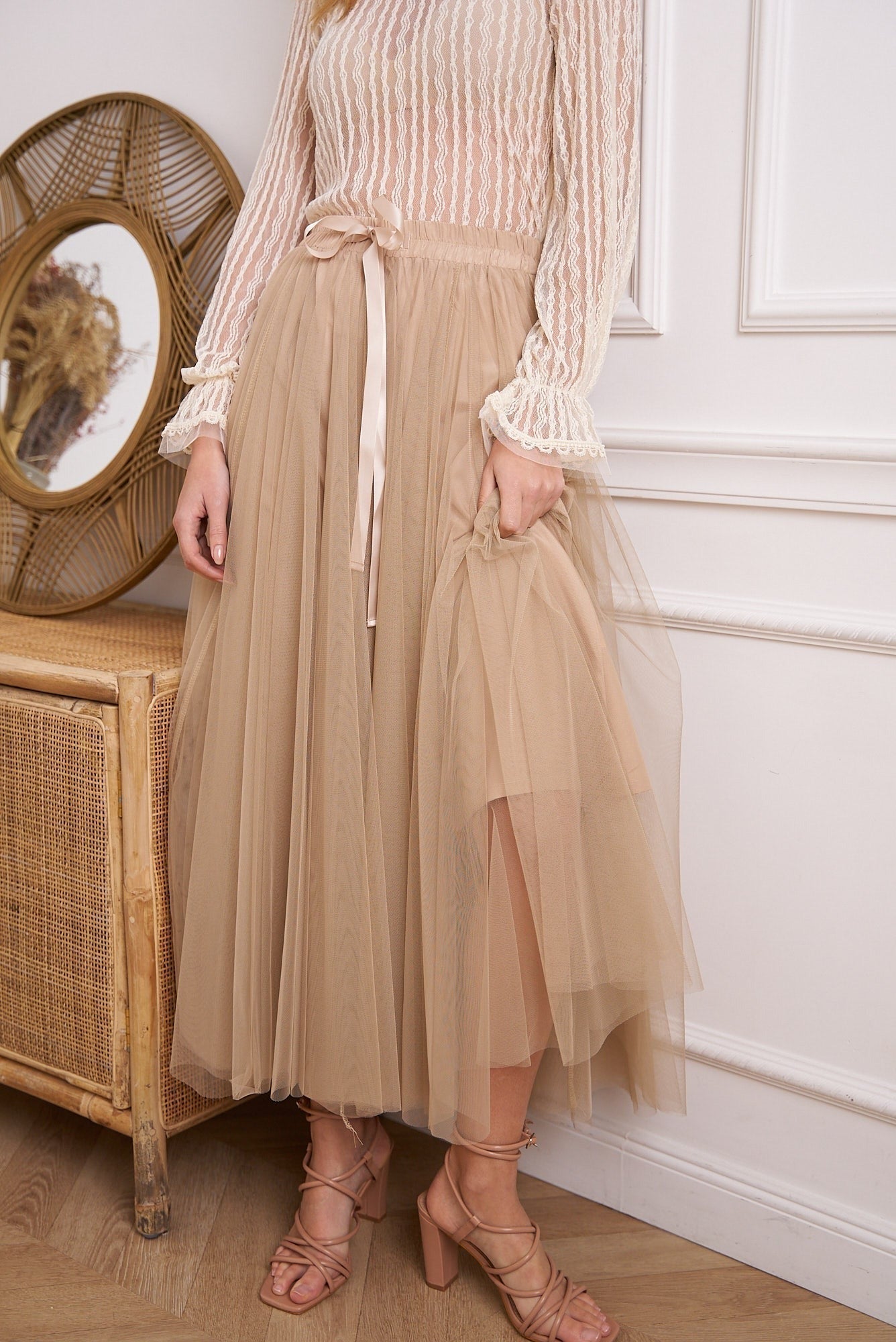 Carrie Tulle Skirt Light Tan-S/M-Fi&Co Boutique