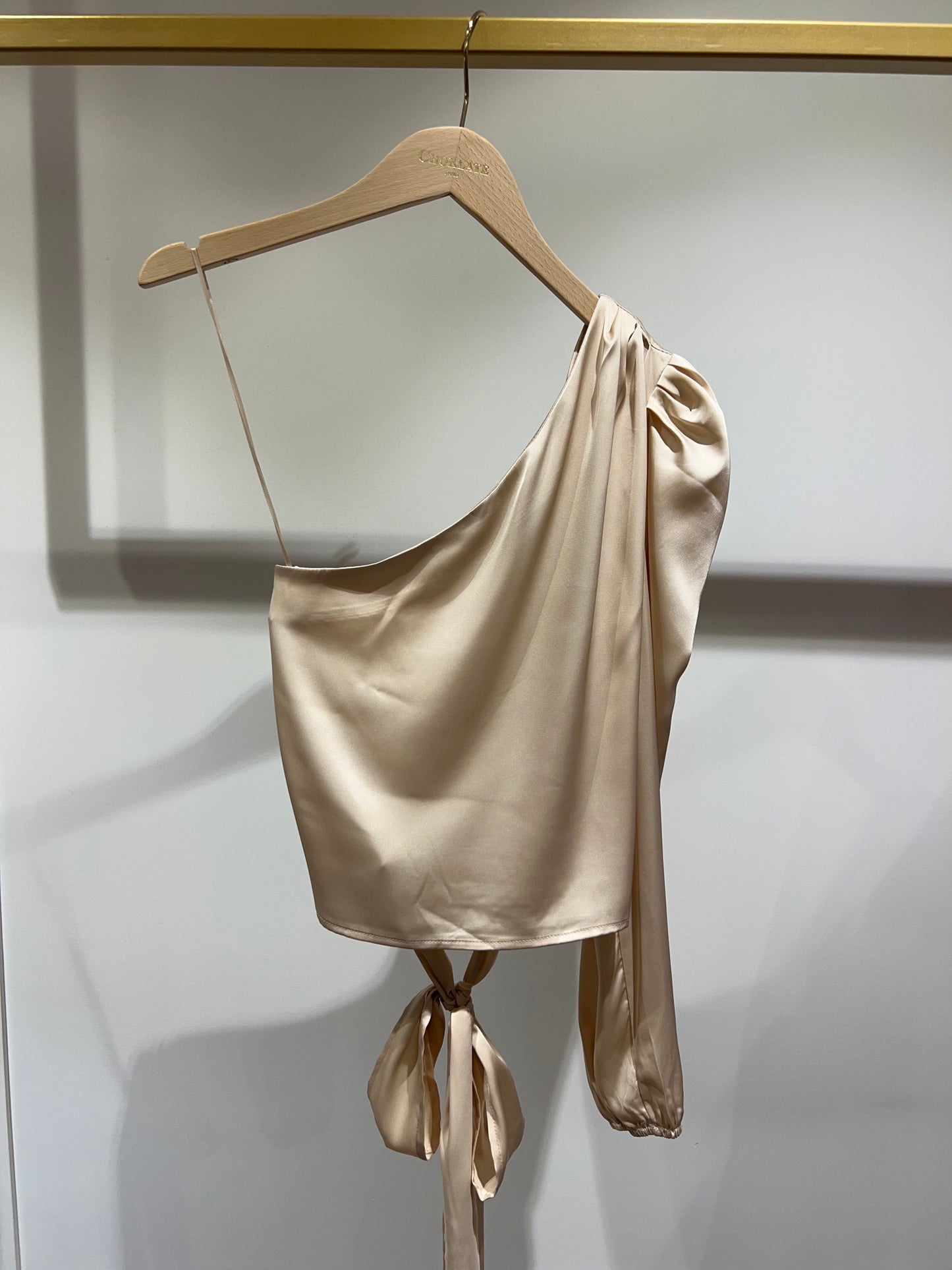 One Shoulder Silk Feel Long Sleeve Top-S-Fi&Co Boutique