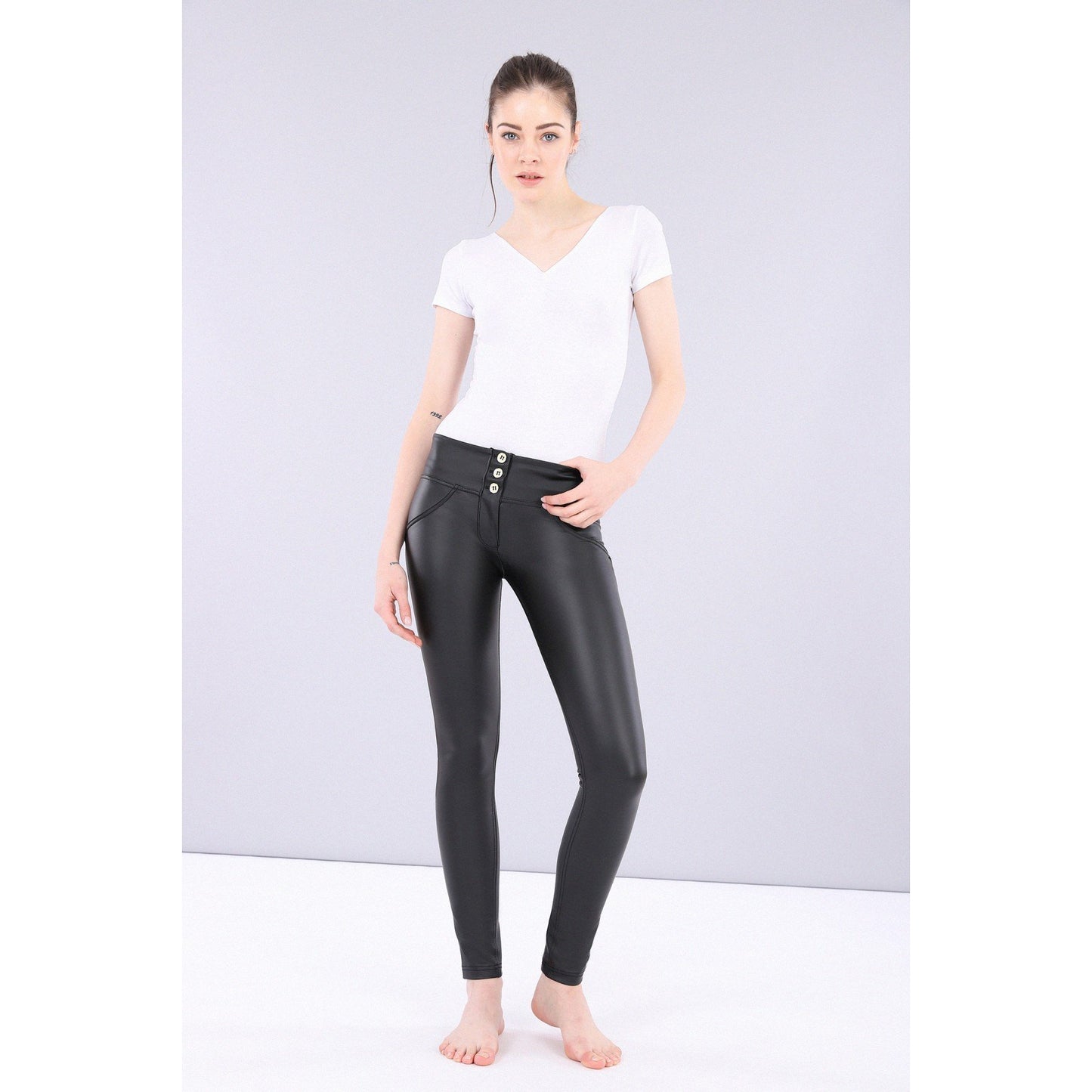 Freddy WR.UP® mid-rise skinny trousers in faux leather-Black-Fi&Co Boutique