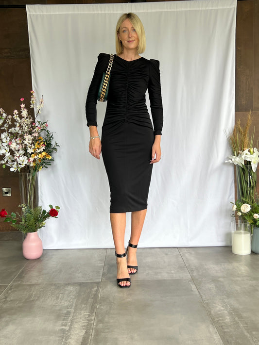 Carla Ruiz Black Ruched Dress-38/8-Fi&Co Boutique