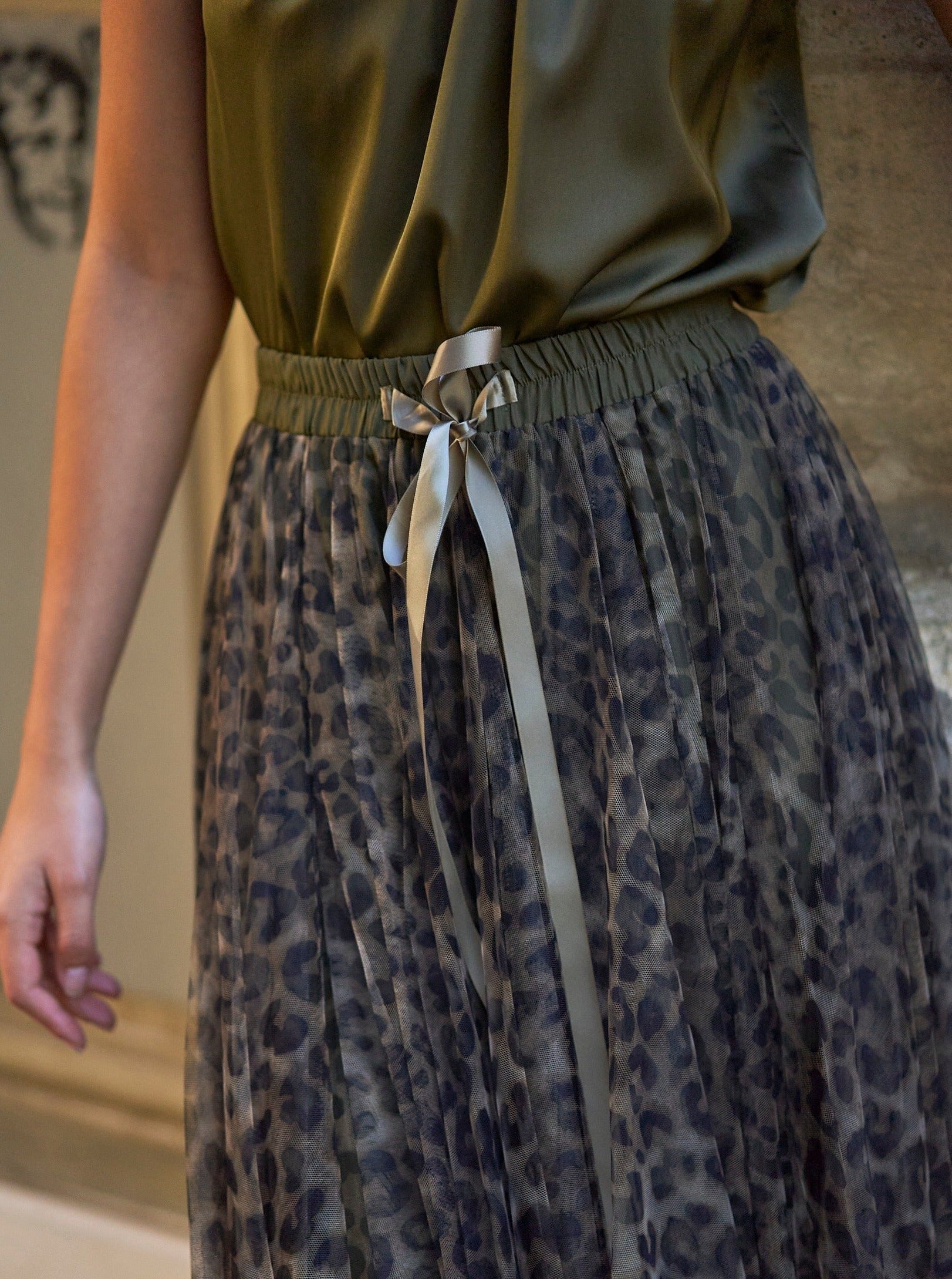 Carrie Tulle Big Leopard Print Khaki Skirt-S/M-Fi&Co Boutique
