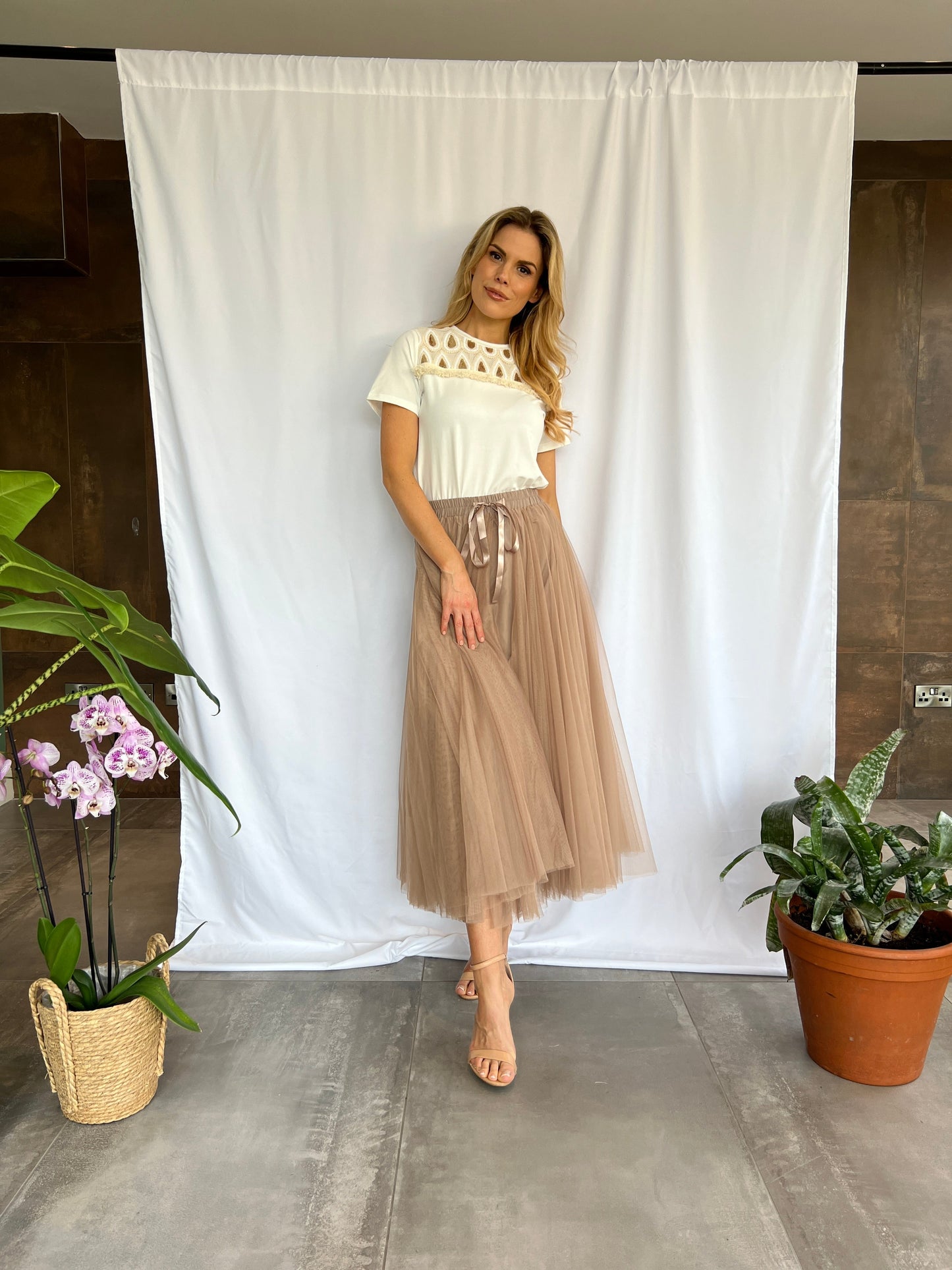 Carrie Tulle Skirt Tan-Fi&Co Boutique
