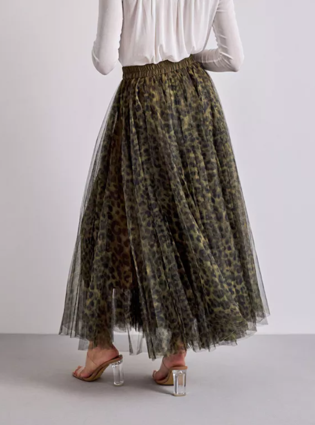 Carrie Tulle Small Leopard Print Khaki Skirt-S/M-Fi&Co Boutique