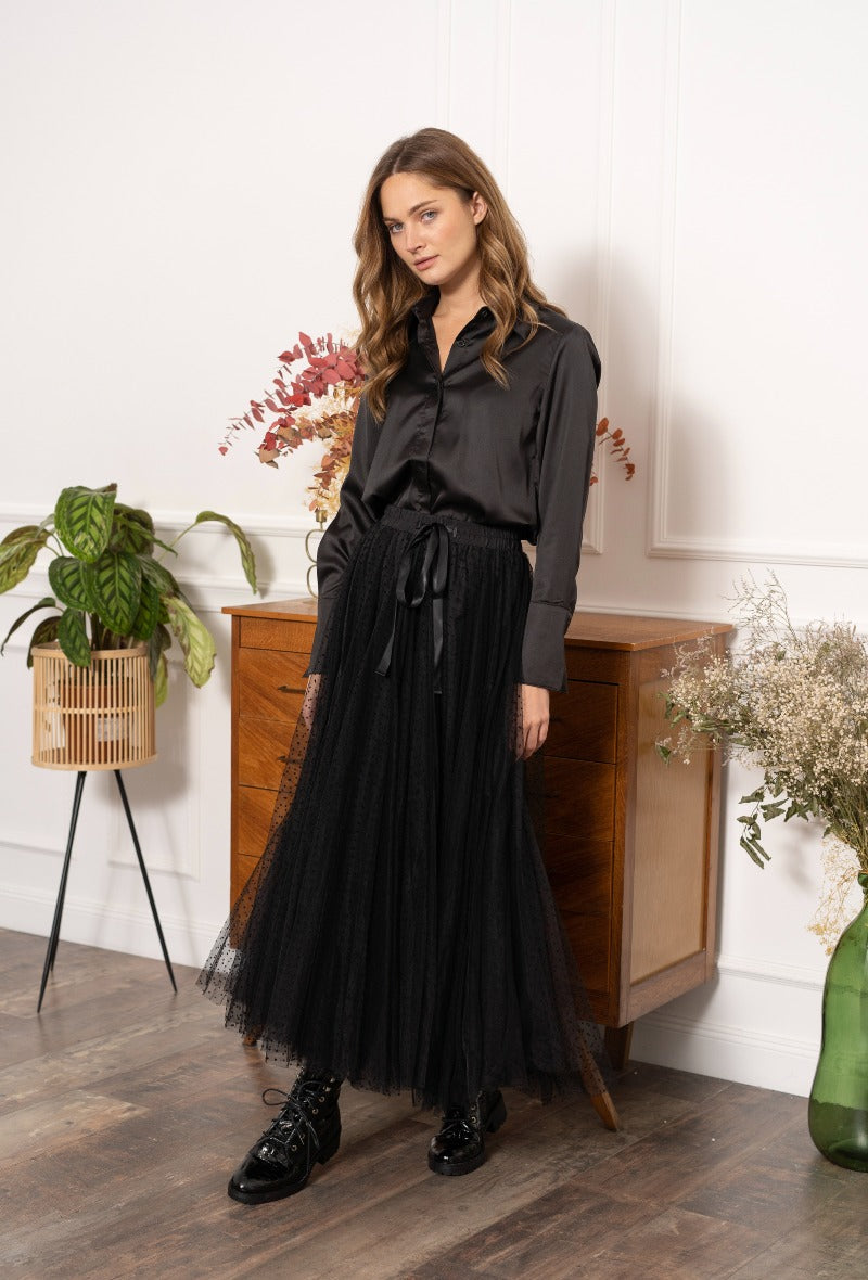 Charlotte Black Polka Dot Tulle Skirt-S/M-Fi&Co Boutique